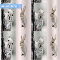 Штора в ванную комнату с рисунком "КРОЛИКИ ", без колец, полиэстэр